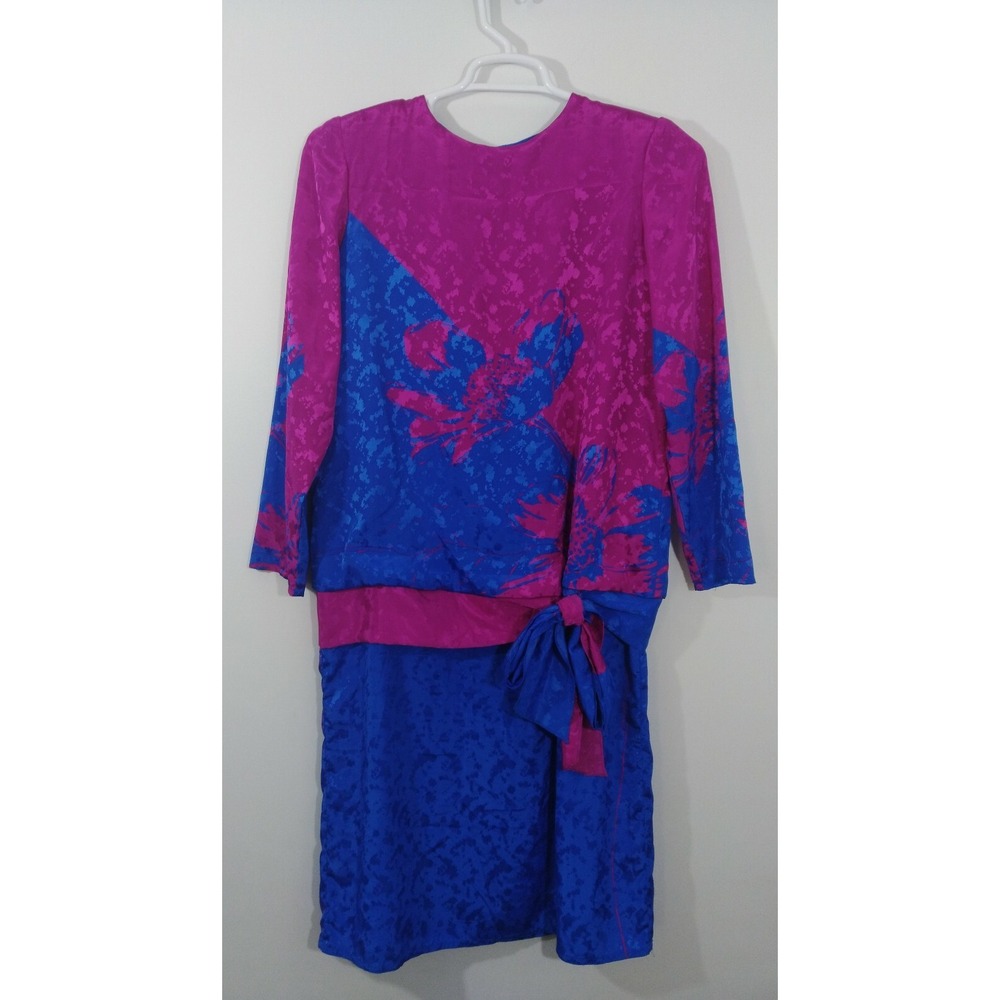 Hal Ferman Donald Curtis Vibrant Pink Blue Polyester Dress Vintage Drop Waist